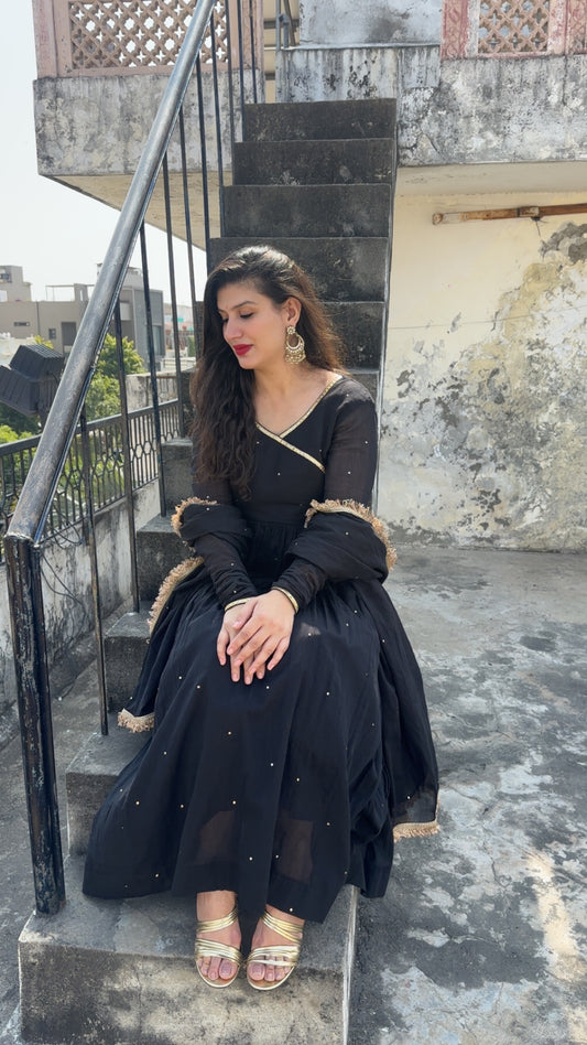 mukeshwork black cottom malmal anarkali set of 3