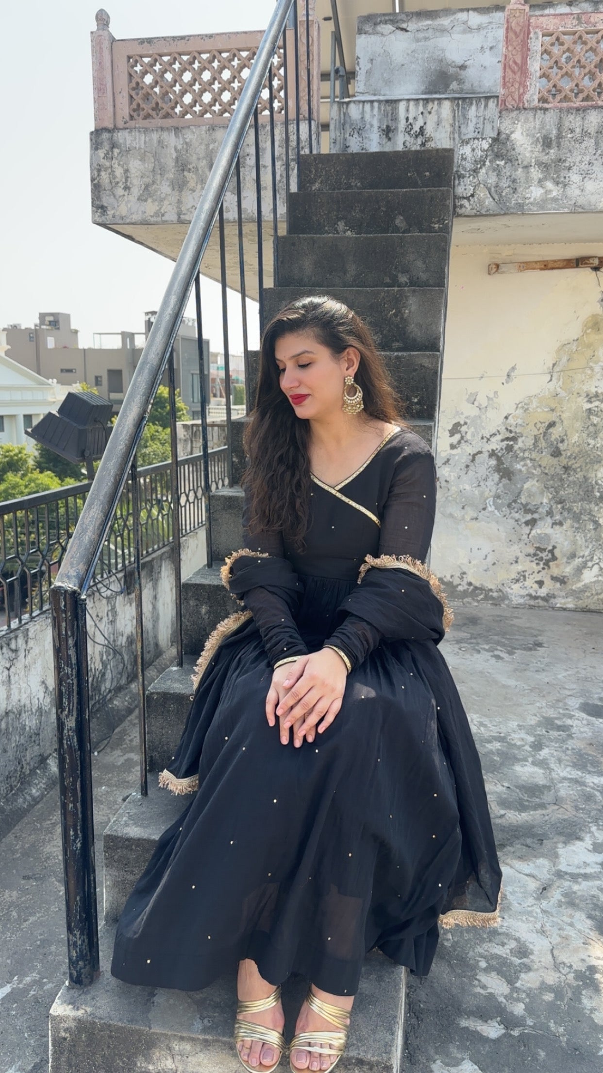 mukeshwork black cottom malmal anarkali set of 3
