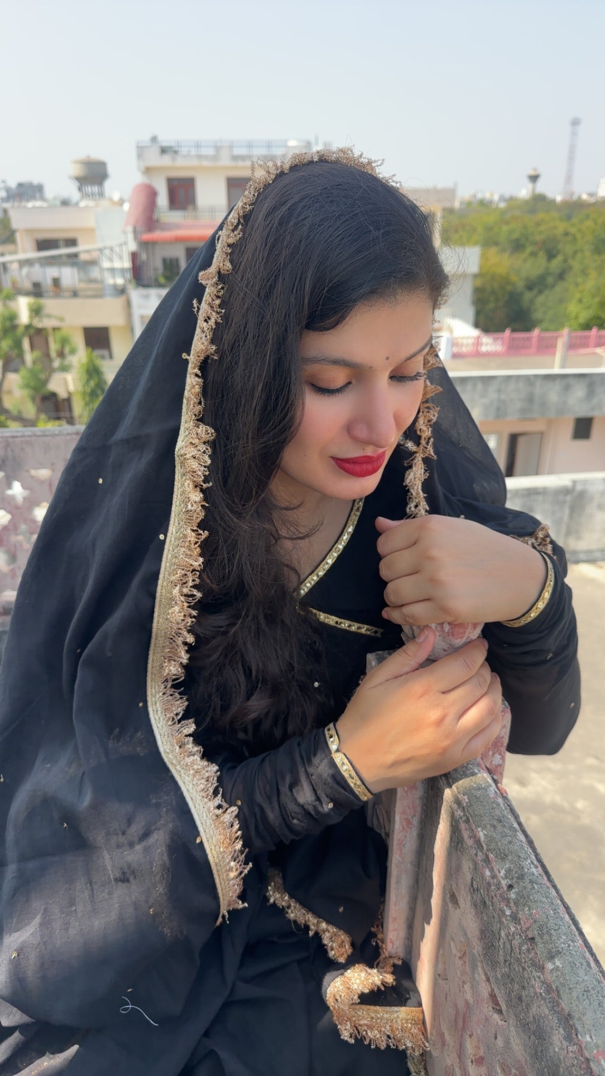 mukeshwork black cottom malmal anarkali set of 3