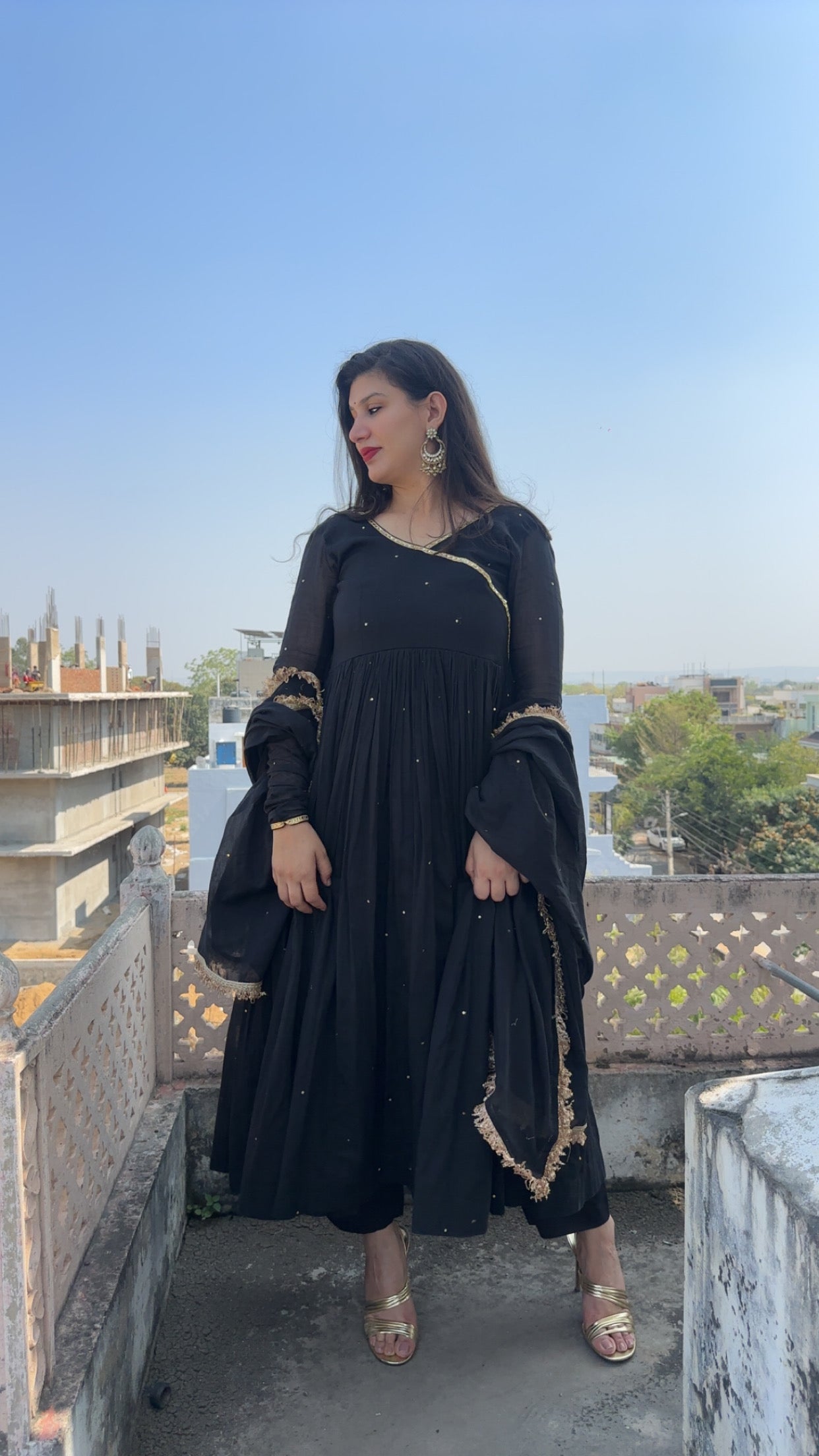 mukeshwork black cottom malmal anarkali set of 3
