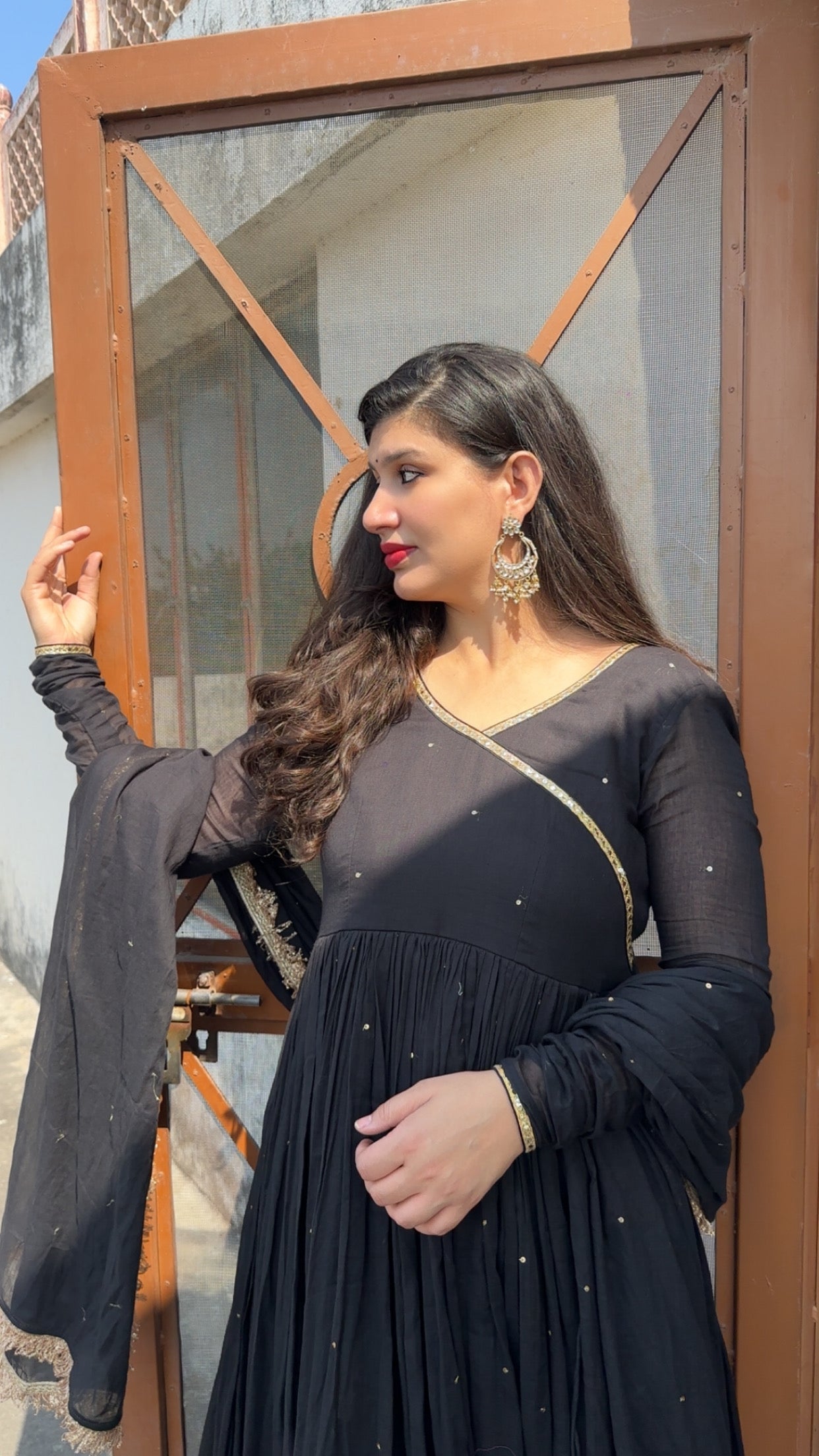 mukeshwork black cottom malmal anarkali set of 3