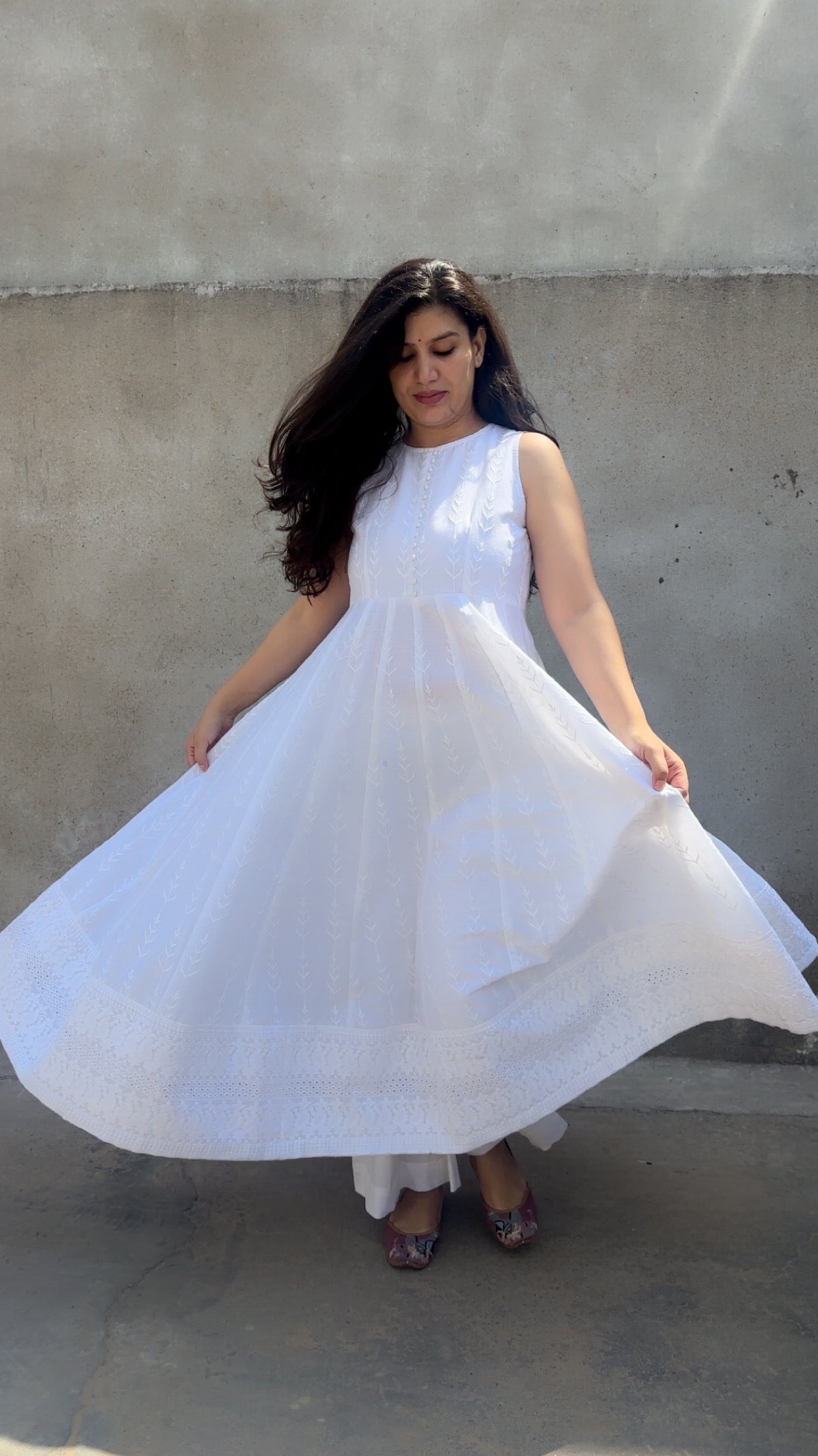 Chikenkari White Cotton Anarkali Set Of 2