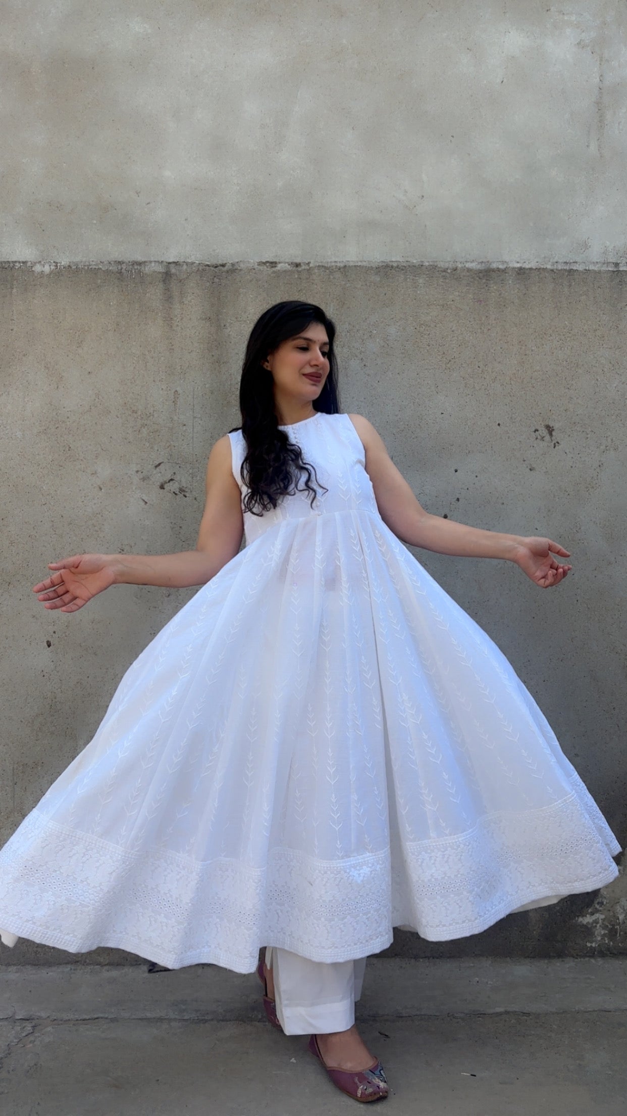 Chikenkari White Cotton Anarkali Set Of 2