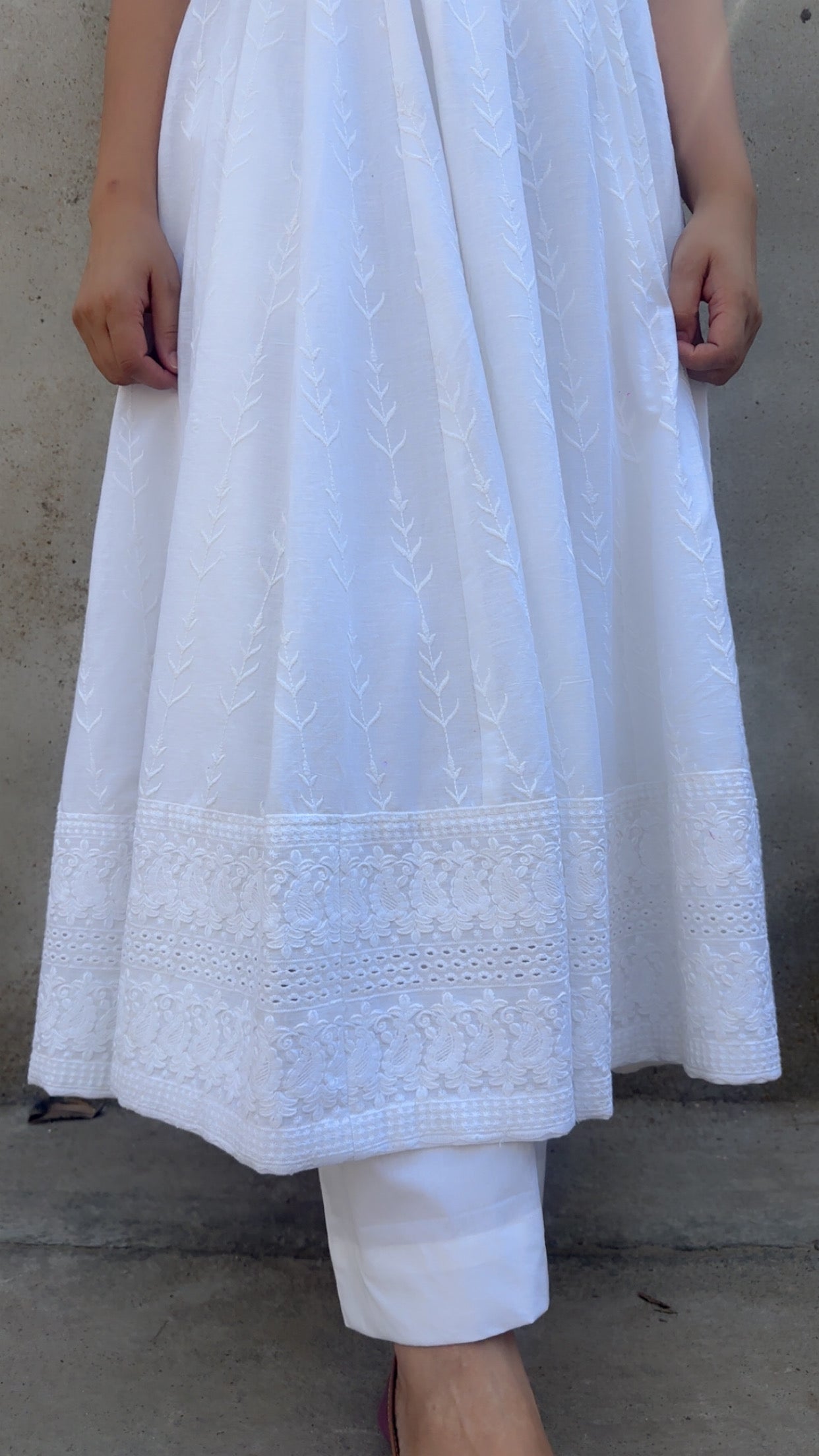 Chikenkari White Cotton Anarkali Set Of 2