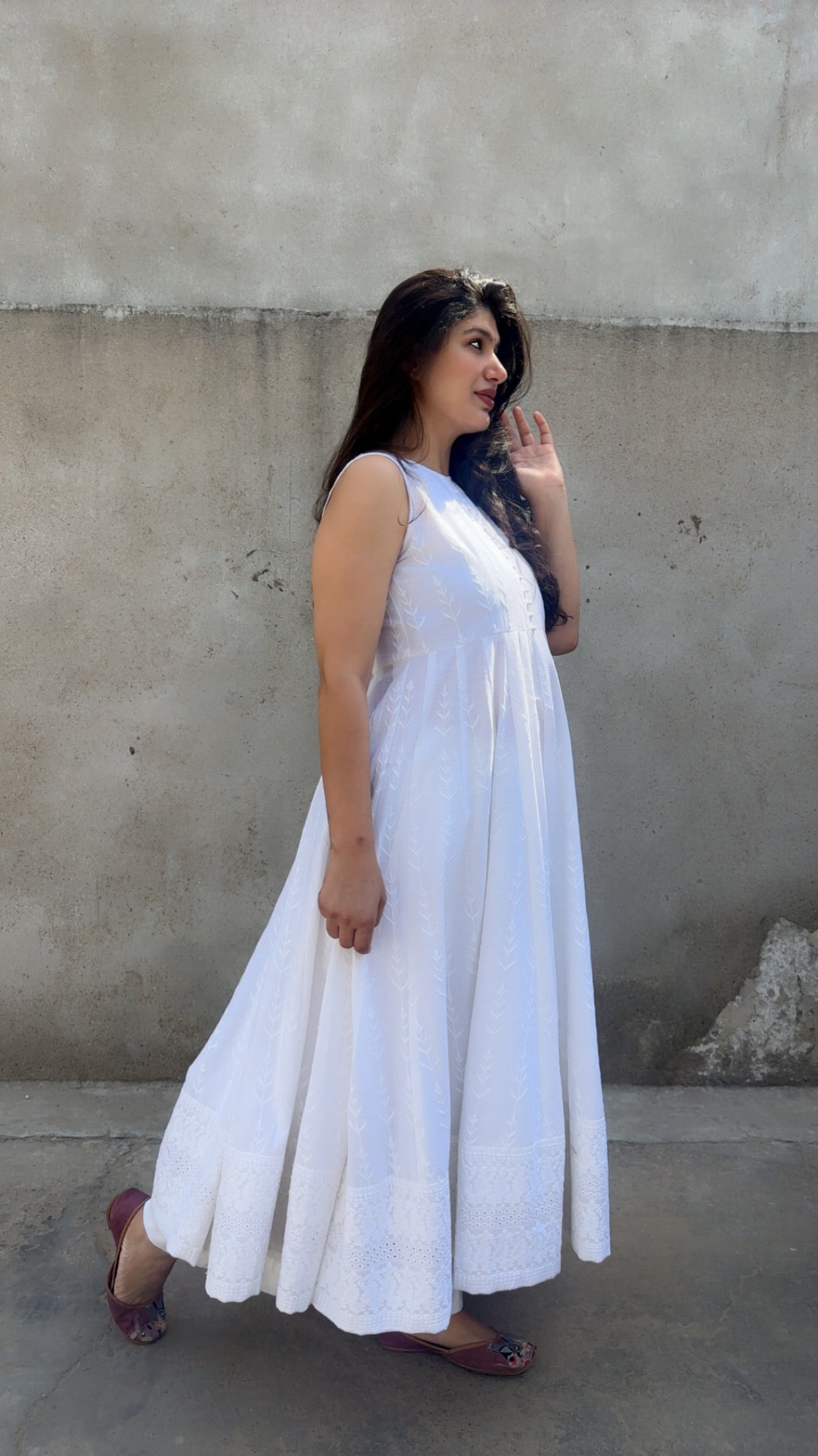 Chikenkari White Cotton Anarkali Set Of 2