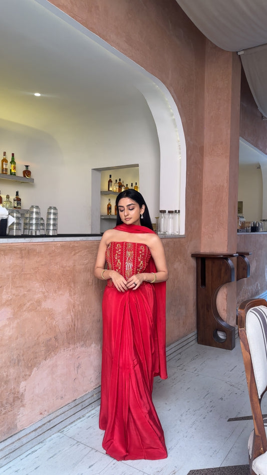 Tina Rouge Corset And Saree set of 2