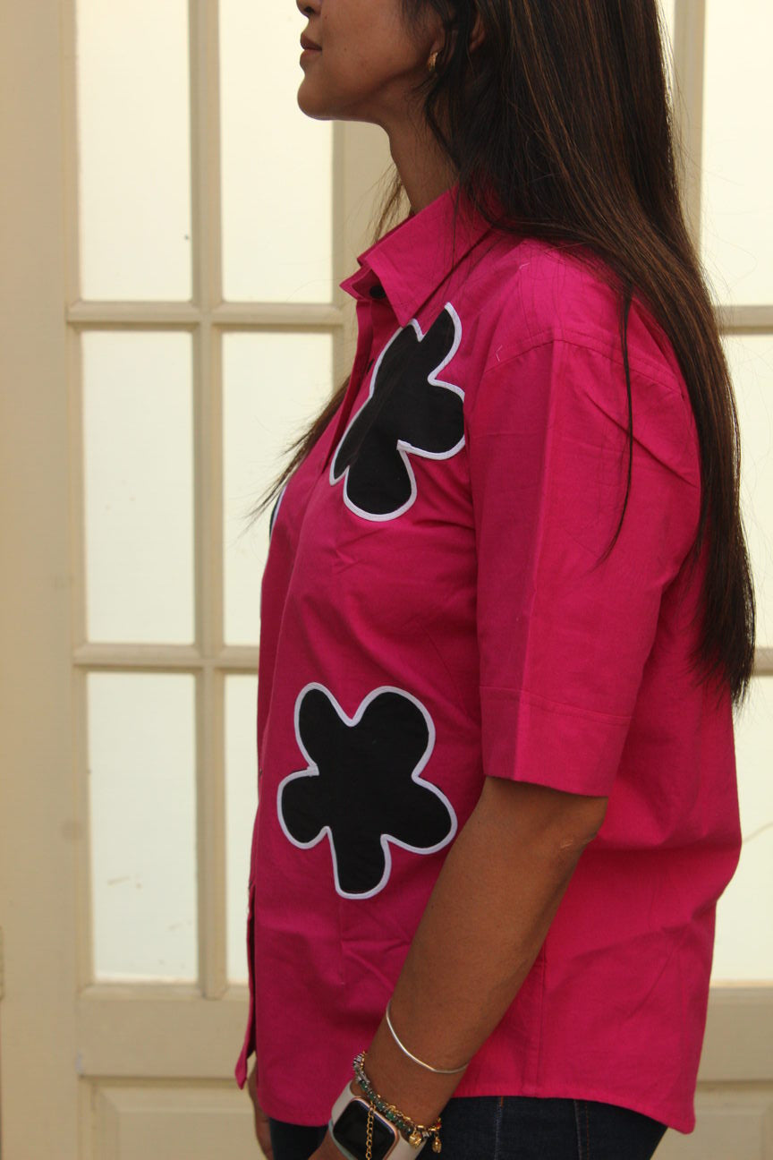 pink cotton patchwork shirt women