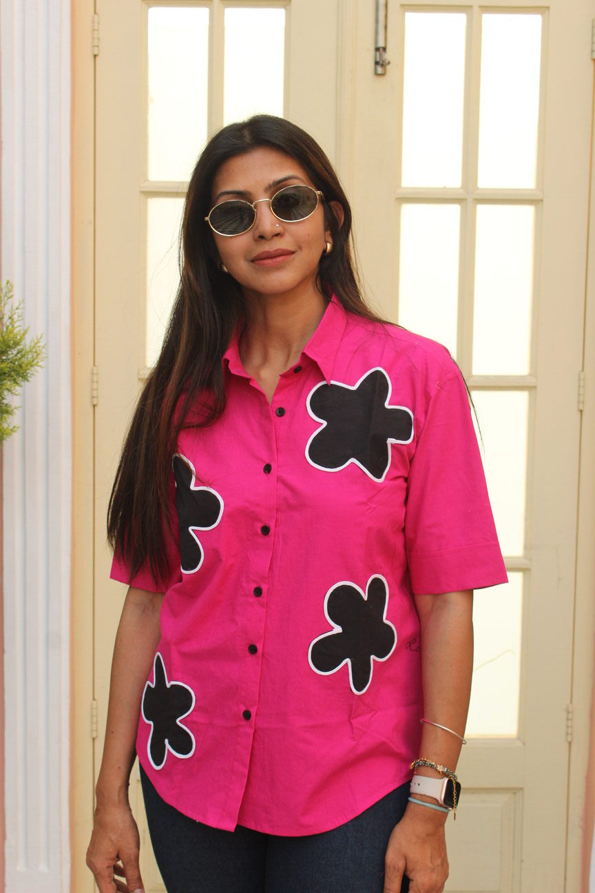 pink cotton patchwork shirt women