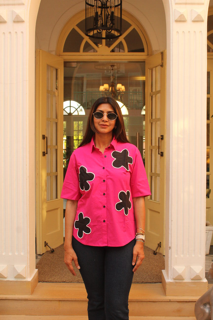 pink cotton patchwork shirt women