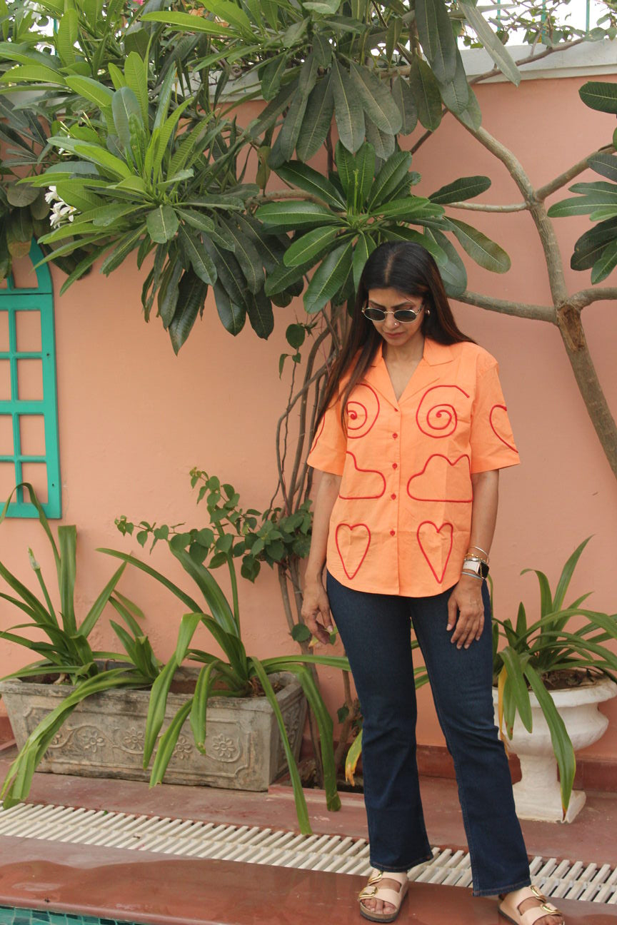 orange patchwork shirt