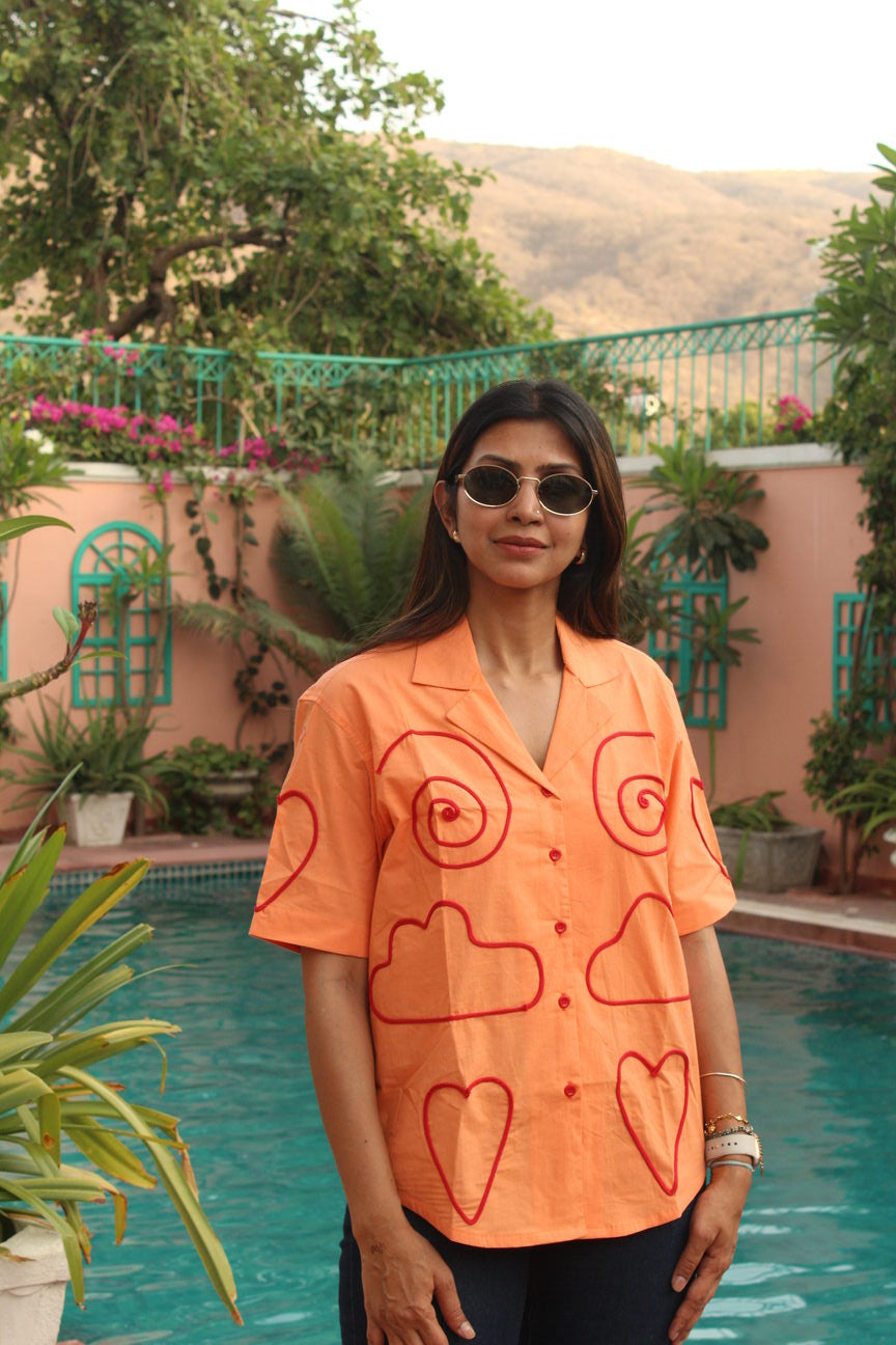 orange patchwork shirt