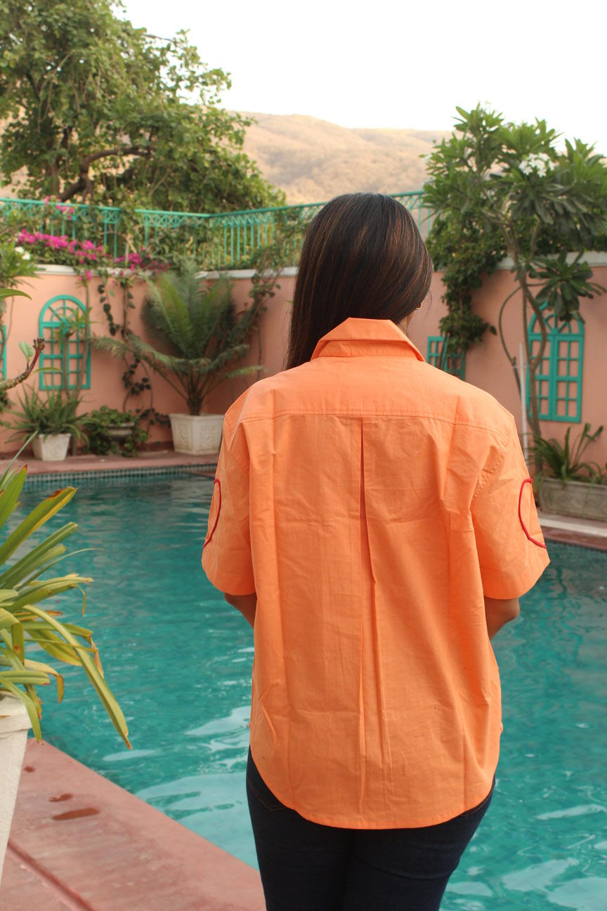 orange patchwork shirt