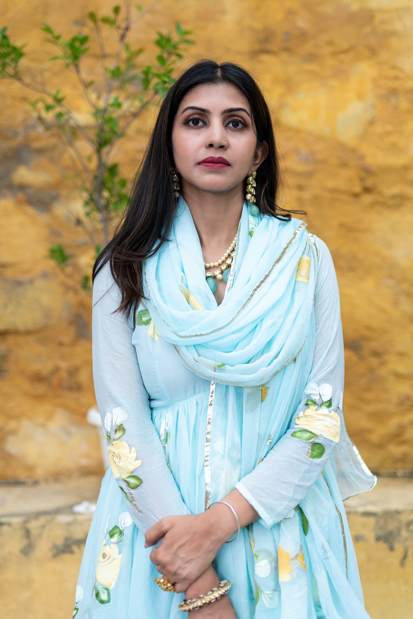 light blue chiffon handpainted alia cut set