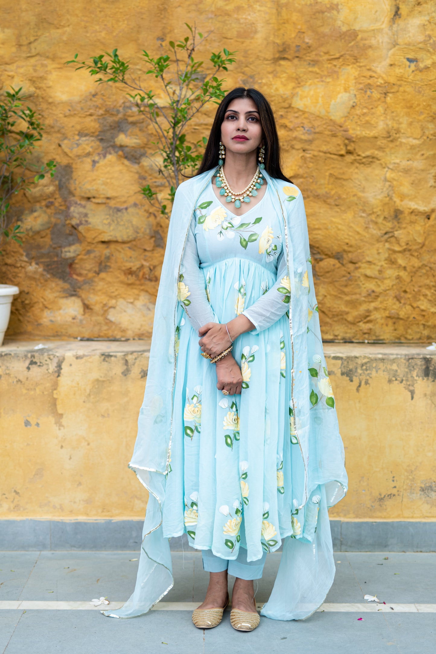 light blue chiffon handpainted alia cut set