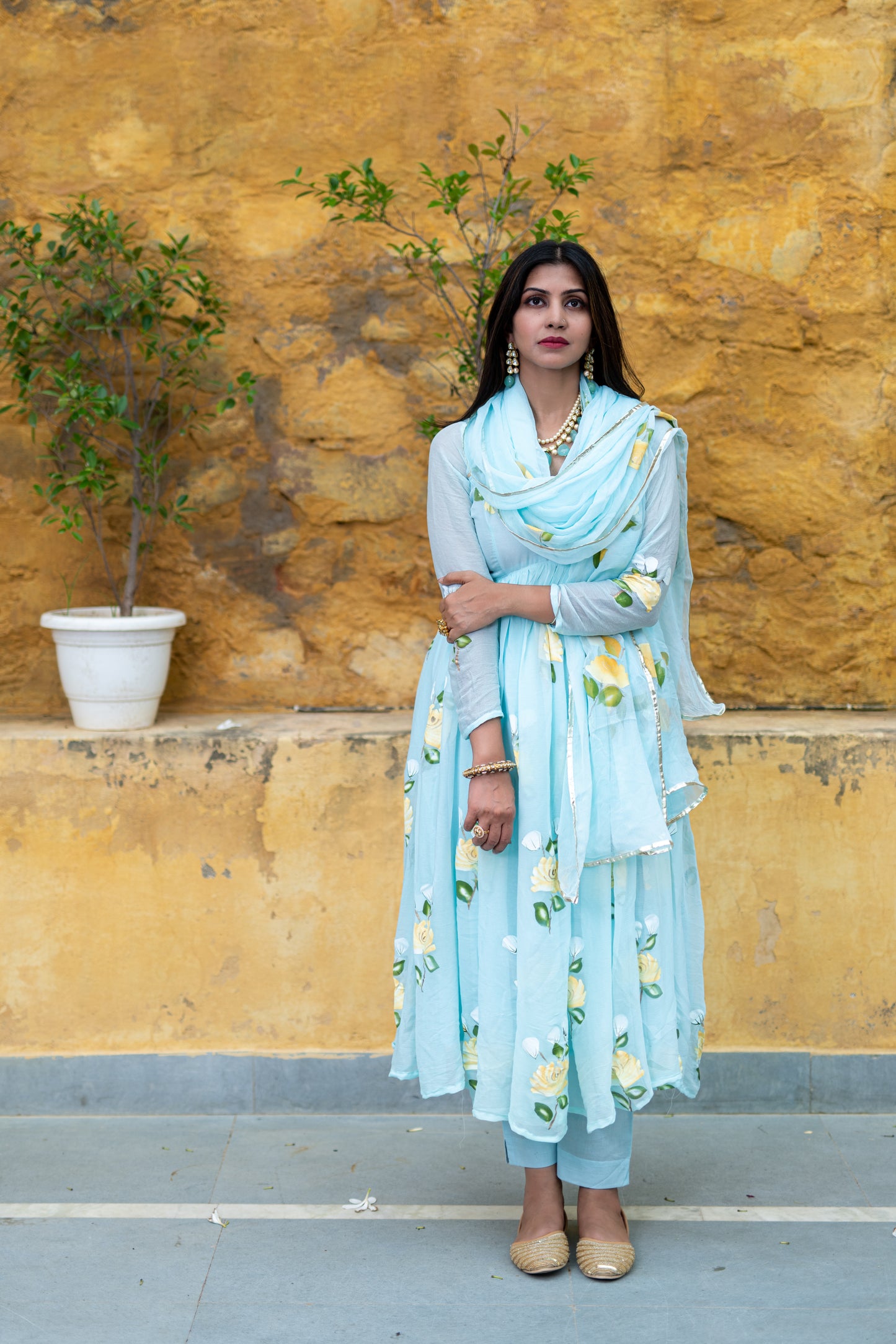 light blue chiffon handpainted alia cut set