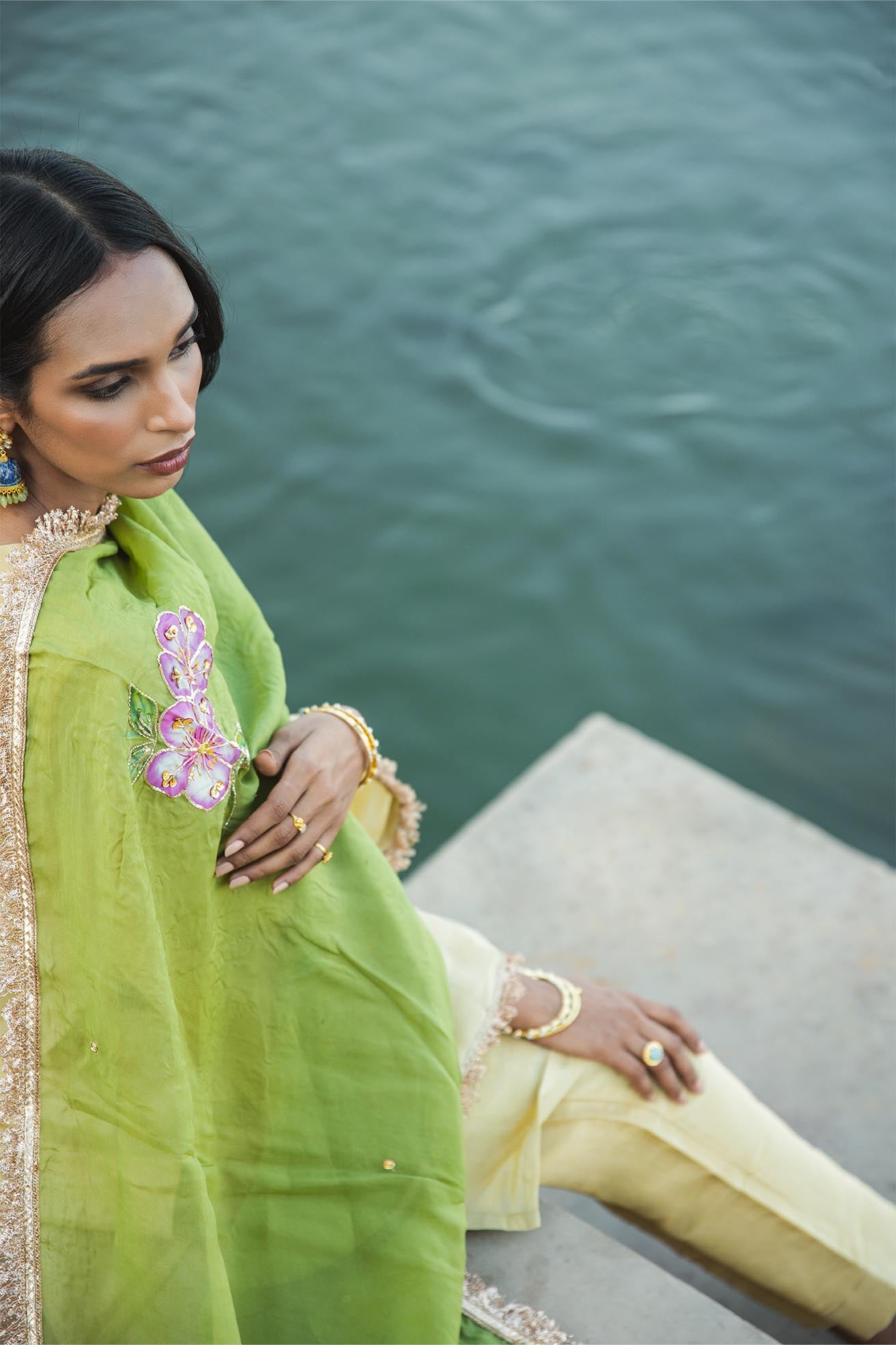 Kaira tissue gold & olive suit set