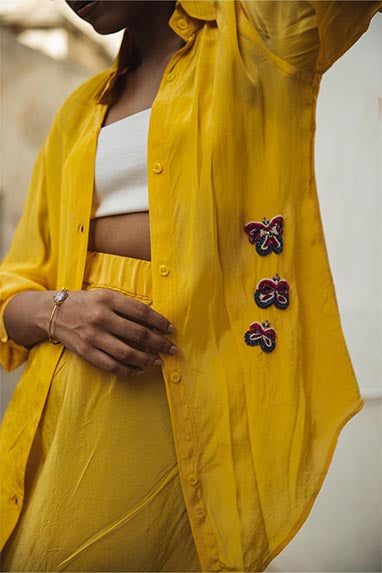 Sage golden yellow crepe satin skirt