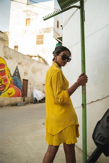 Sage golden yellow crepe satin skirt