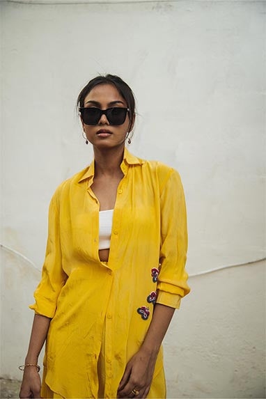 Sage golden yellow crepe satin skirt