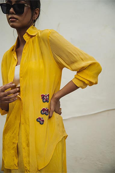 Sage golden yellow crepe satin skirt