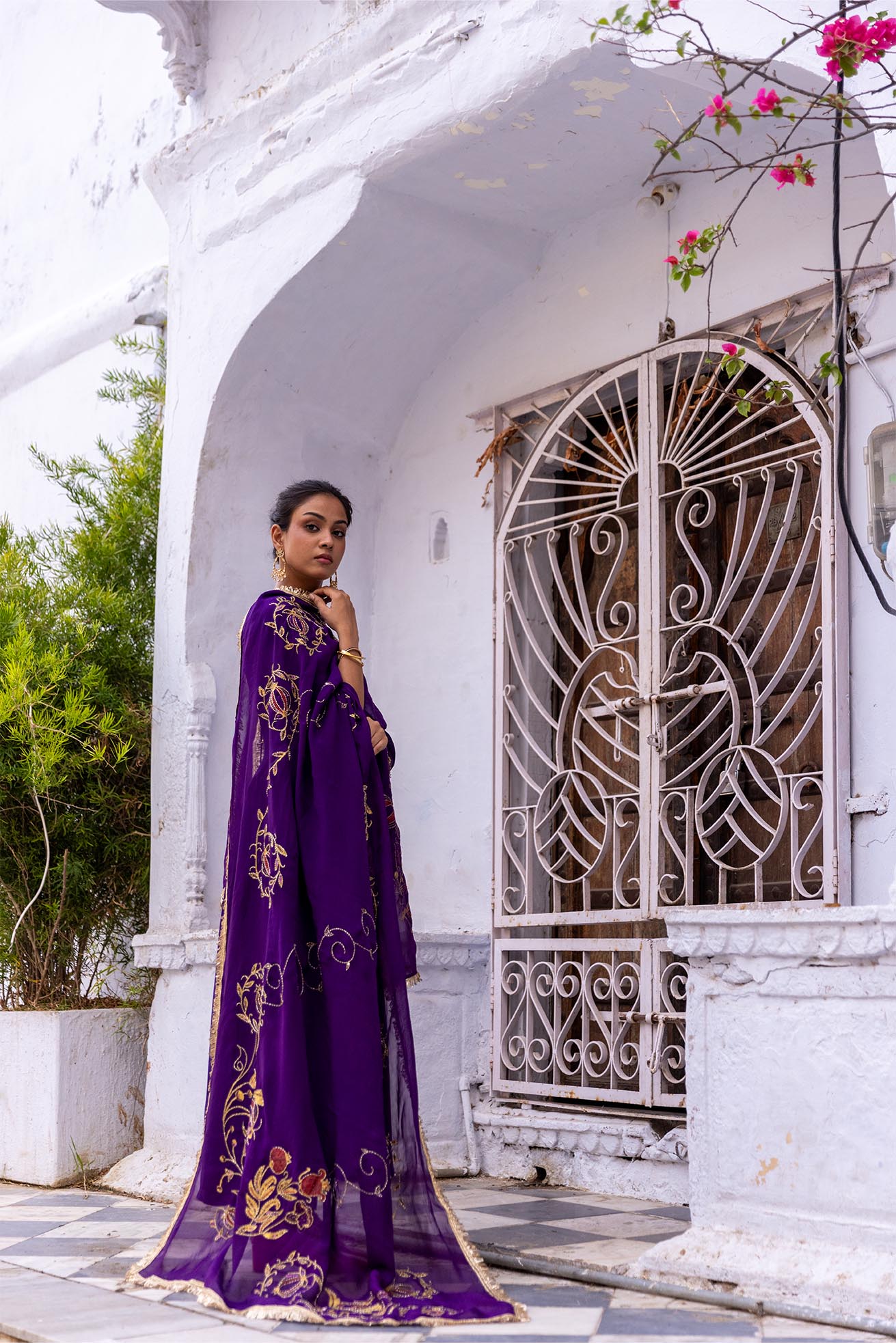 Ujjwala purple crepe & organza anarkali set