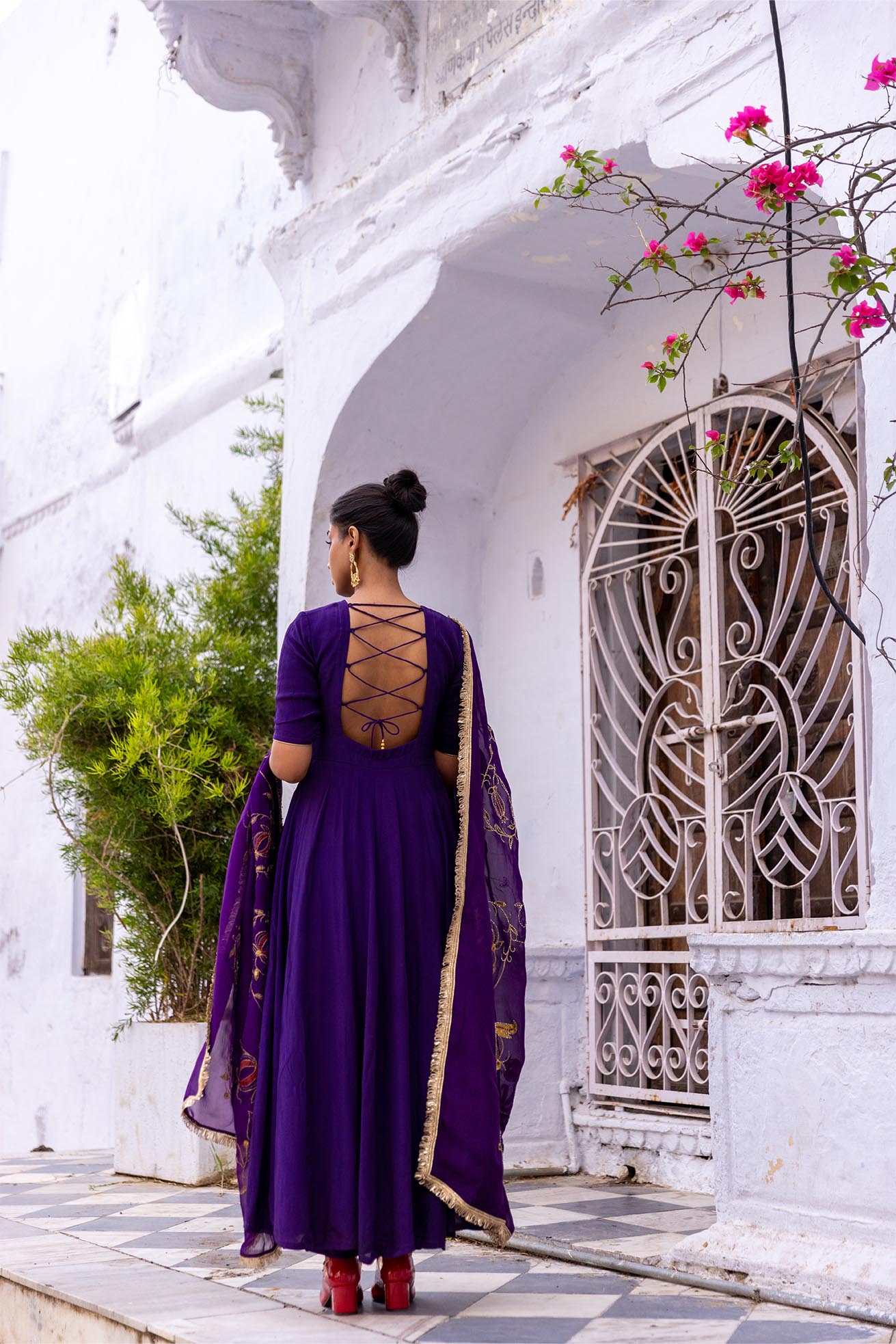 Ujjwala purple crepe & organza anarkali set