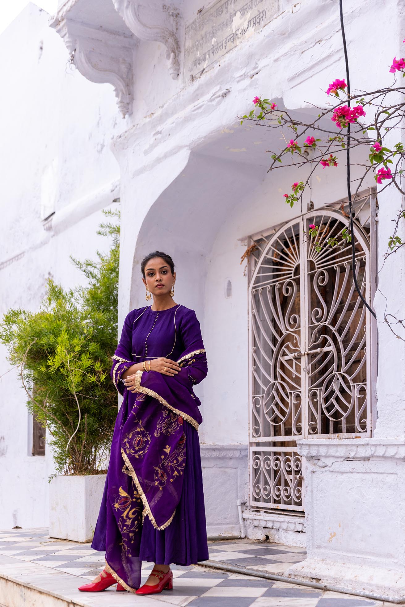 Ujjwala purple crepe & organza anarkali set