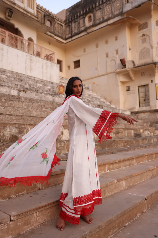 Oorja white & red pakistani suit set