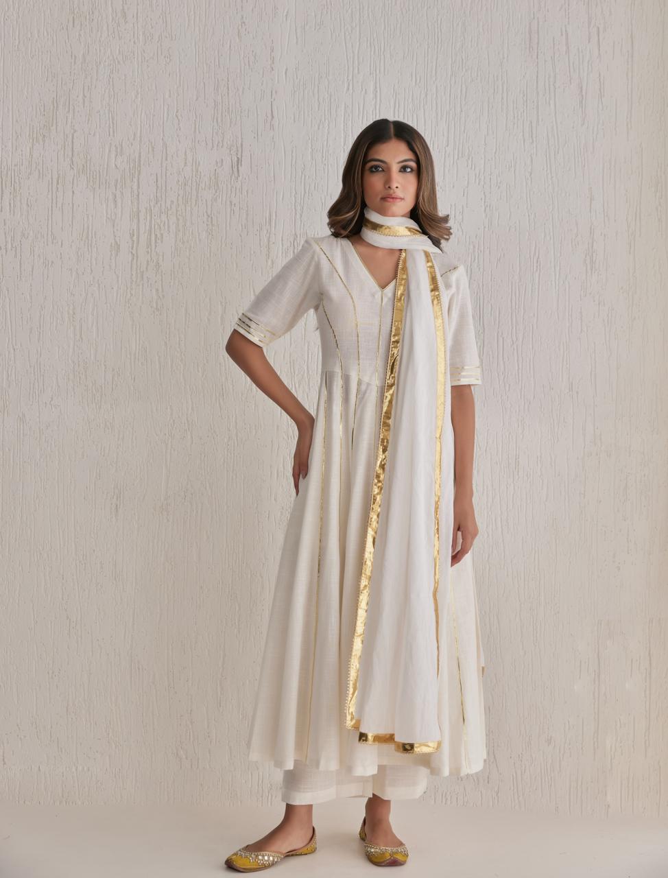 yogini white gotta work anarkali set of 3