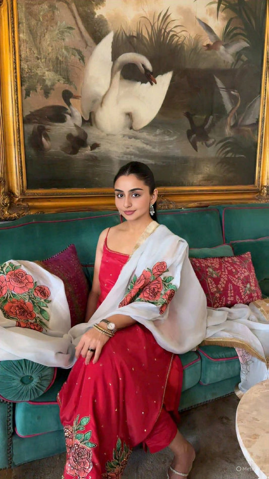 Pritam Handpainted Patchwork Crepe Kurta Set