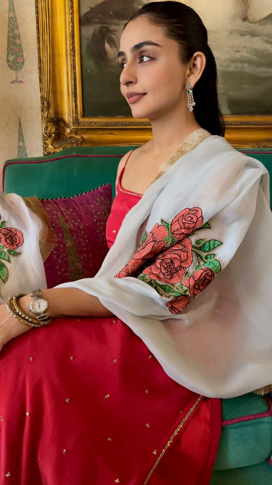 Pritam Handpainted Patchwork Crepe Kurta Set
