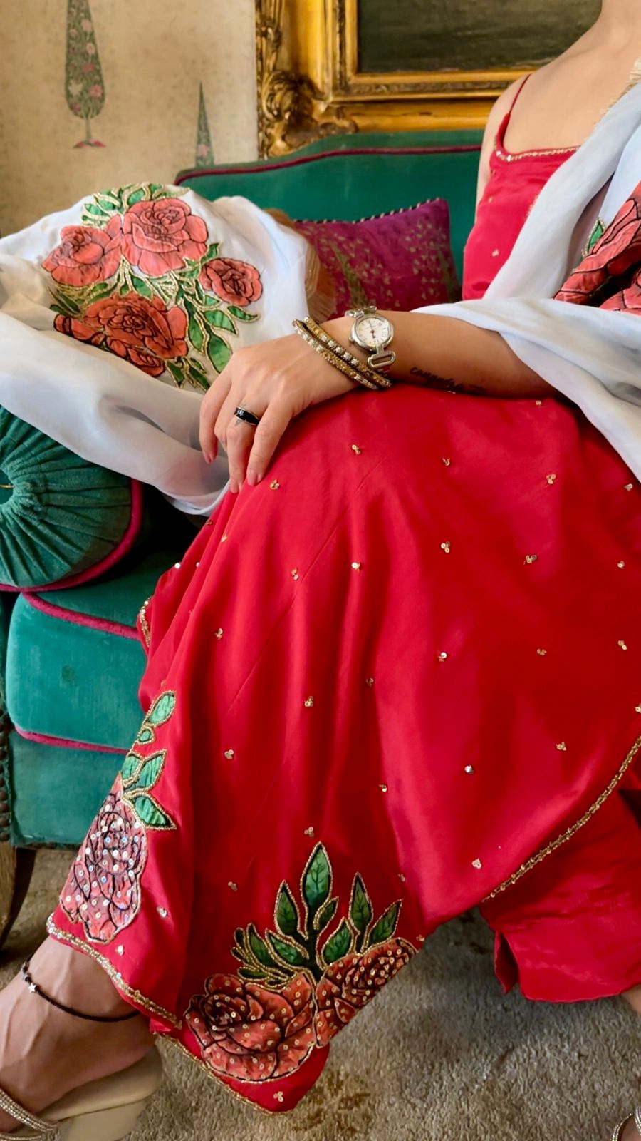 Pritam Handpainted Patchwork Crepe Kurta Set