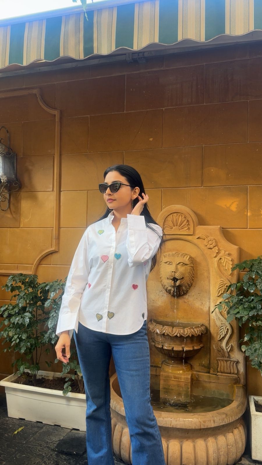 MULTICOLOR HEART HANDEMBROIDERED COTTON SHIRT