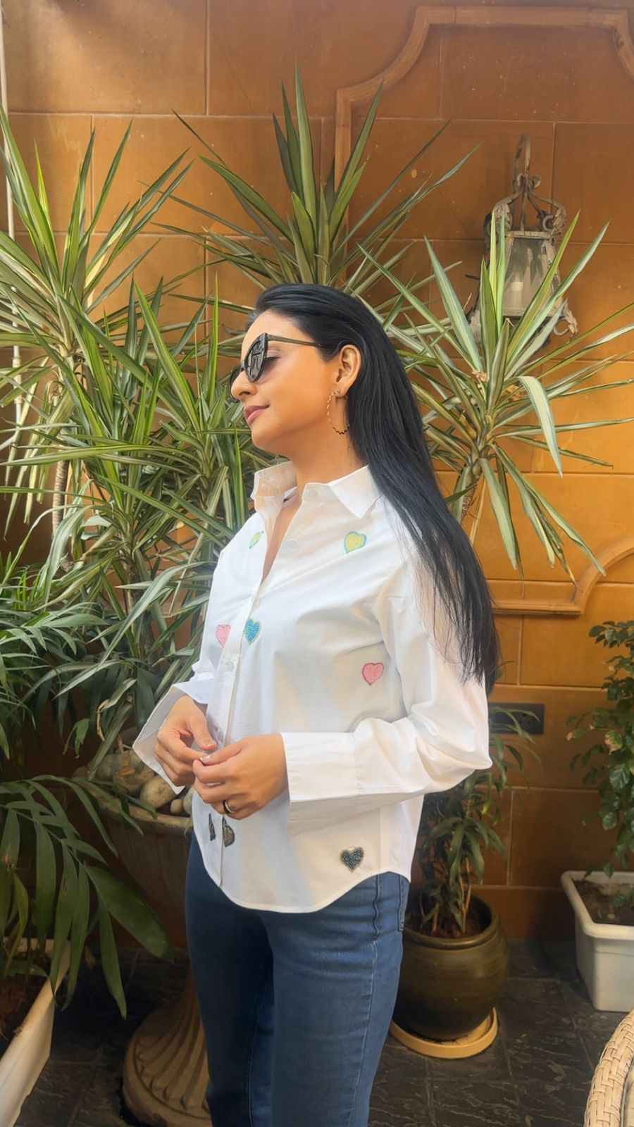 MULTICOLOR HEART HANDEMBROIDERED COTTON SHIRT