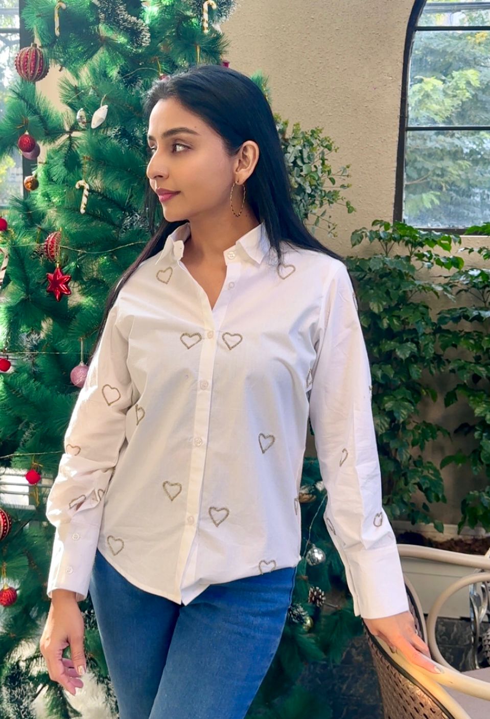 GOLDEN HEARTS HANDEMBROIDERED SHIRT