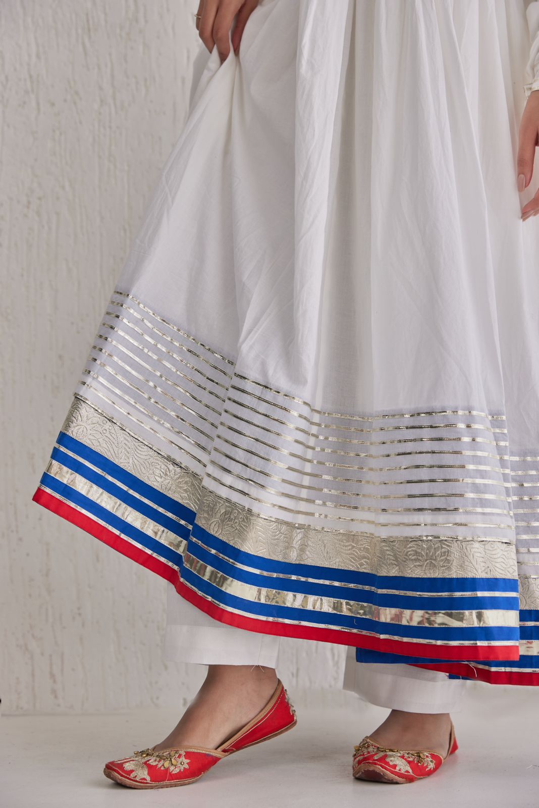 Madhura white and blue red anarkali kurta with pant