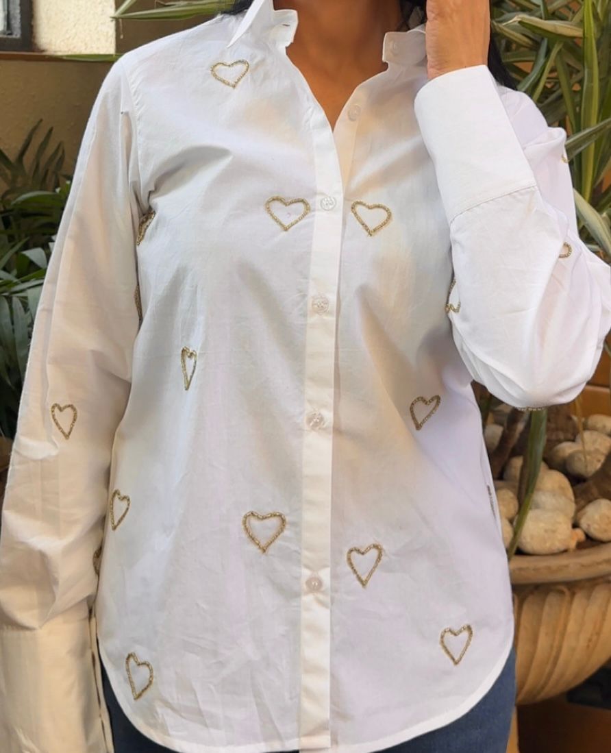 GOLDEN HEARTS HANDEMBROIDERED SHIRT