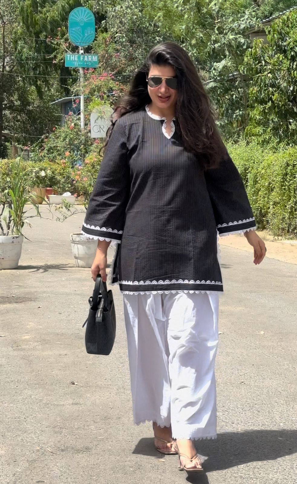 Black and White Kantha Work Kurta And Salwar Set Of 2