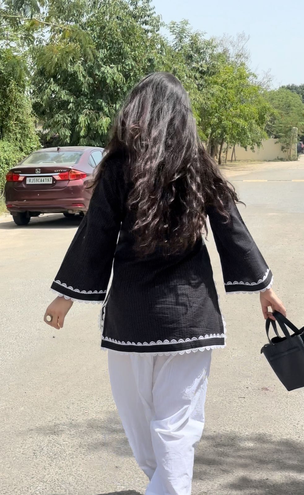 Black and White Kantha Work Kurta And Salwar Set Of 2