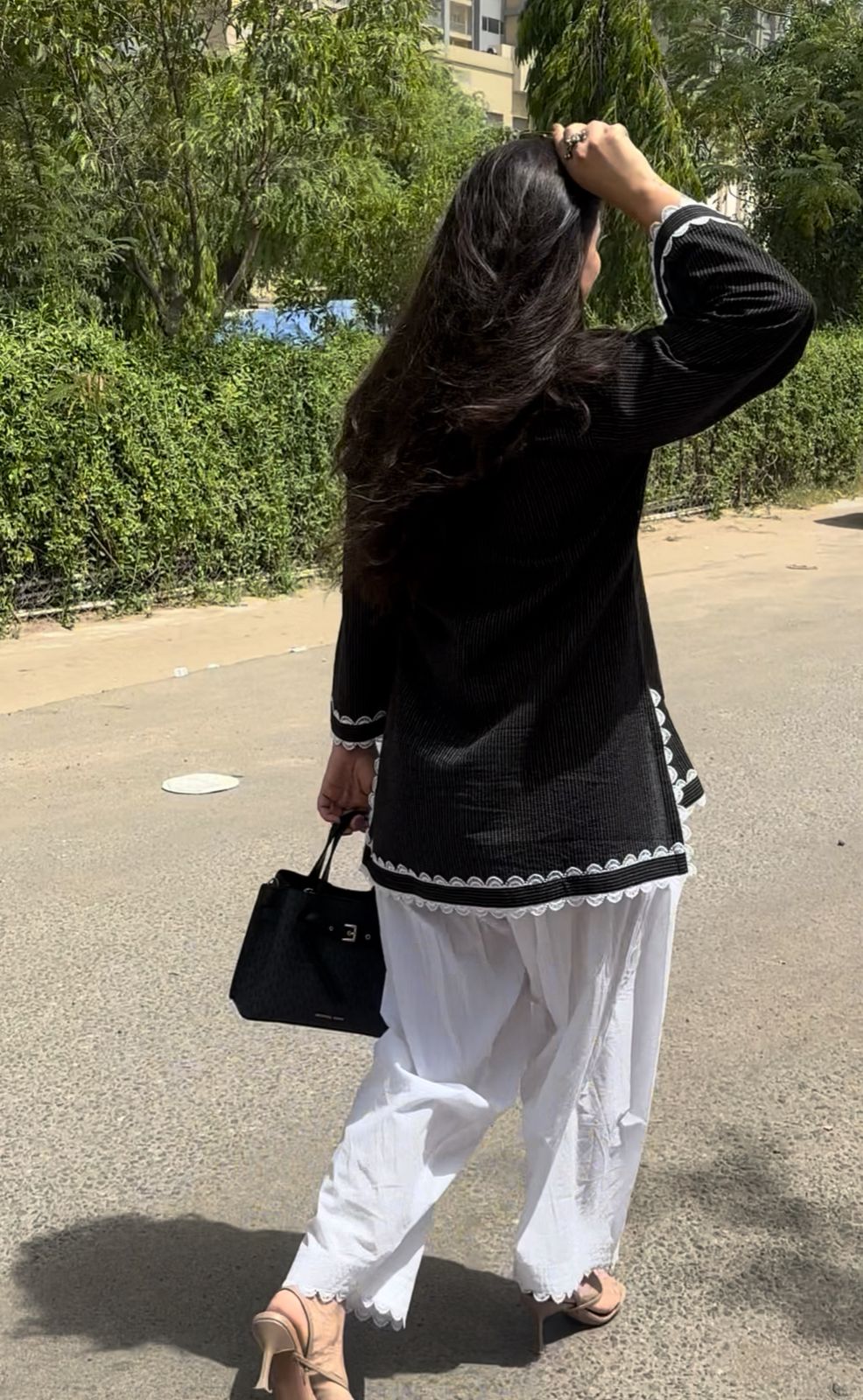 Black and White Kantha Work Kurta And Salwar Set Of 2