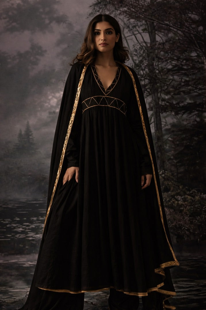 yogini black anarkali full sleeves set of 3